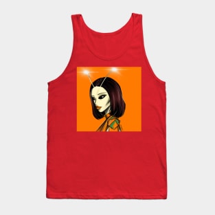 orange mantis bug alien girl ecopop artwork Tank Top